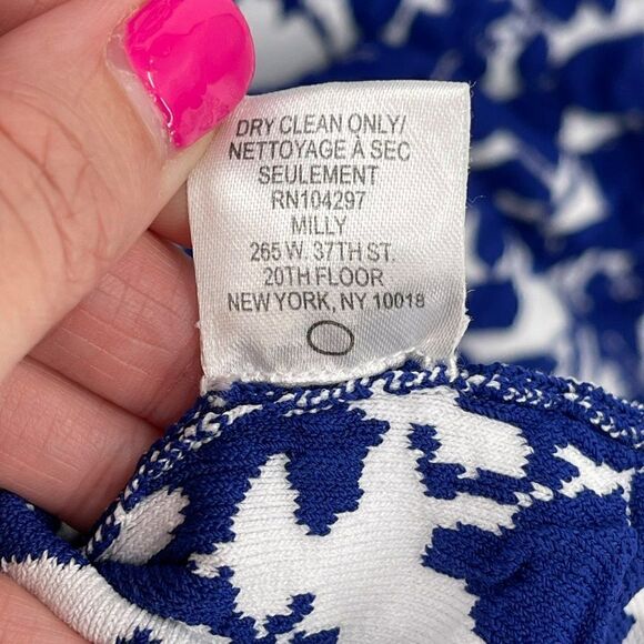 Milly Blue Midnight Floral Flare Dress Sleeveless Stretchy Mini Medium - Picture 10 of 11